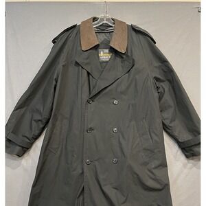 Towne By London Fog Trench Coat Mens 44 Long Black Lined Double Breasted Rain